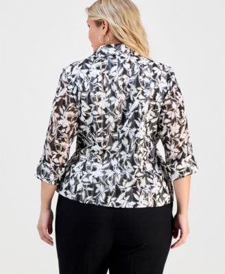 Plus Size Foil Burnout 3/4-Sleeve Top