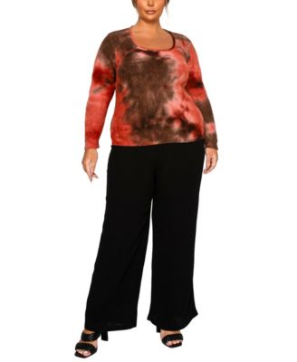 Plus Size Brushed Tie Dye Waffle Square Neck Top