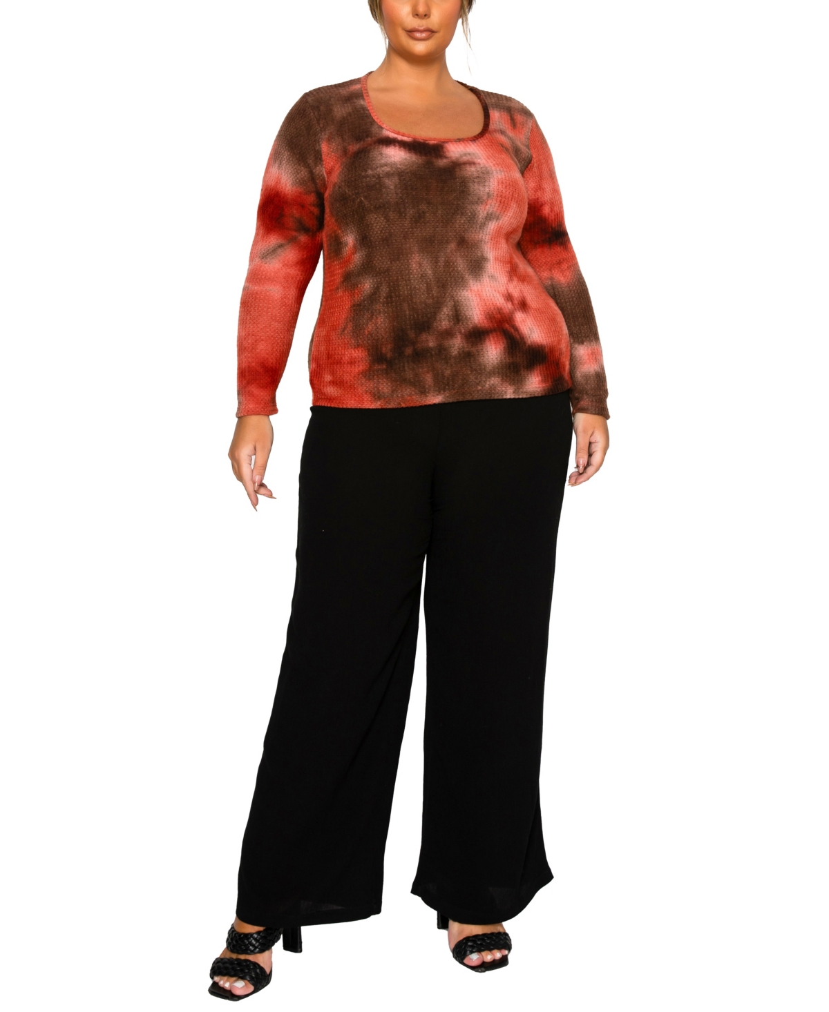 Coin 1804 Plus Size Brushed Tie Dye Waffle Square Neck Top In Multi