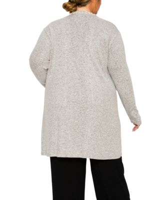 Plus Size Cozy Pocket Cardigan Sweater with Cultivated Pearls