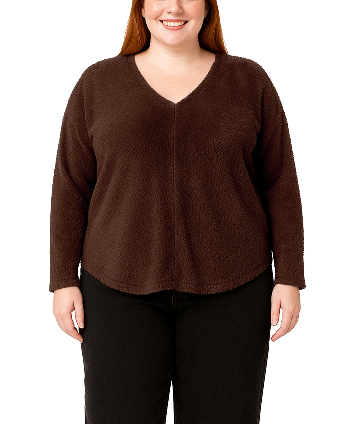 Coin 1804 Plus Cozy Rib V Neck Top