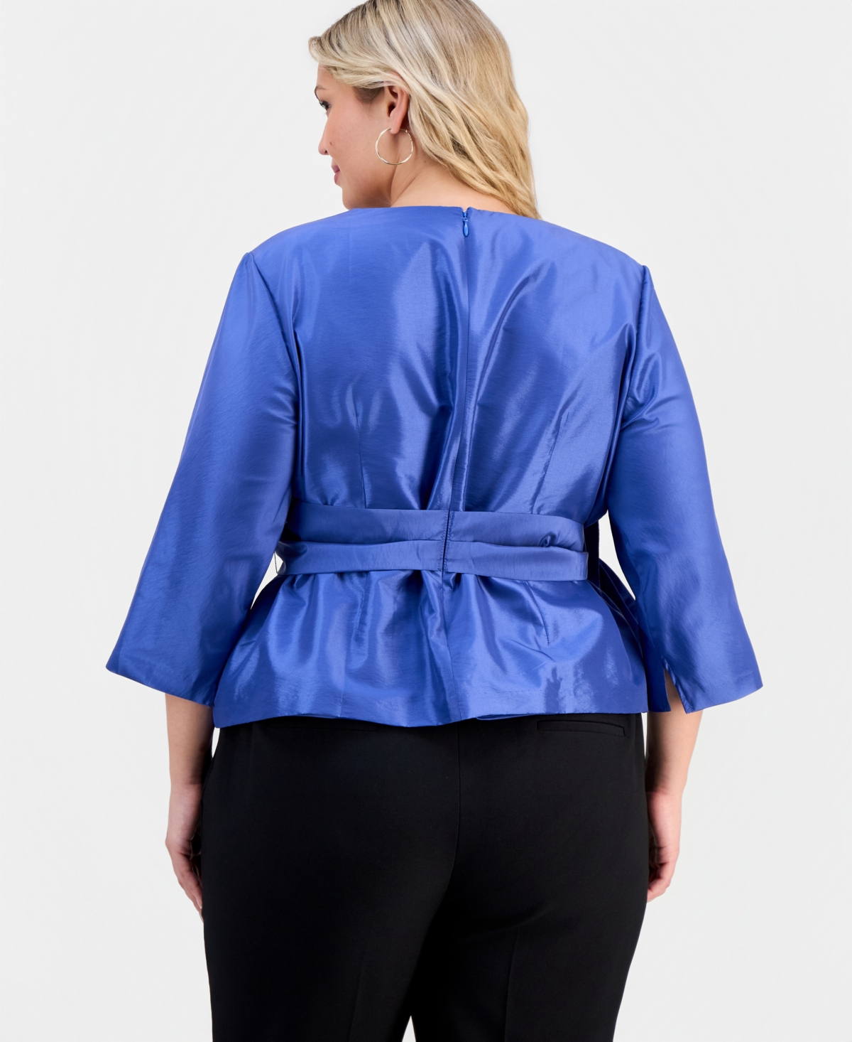 Alex Evenings Plus V-Neck 3/4-Sleeve Taffeta Top