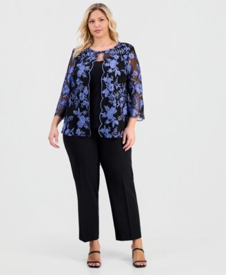 Plus Size Layered-Look Embroidered Top