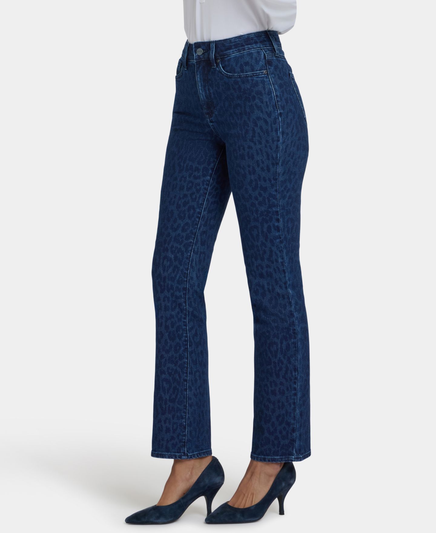 Женские джинсы NYDJ Petite High Rise Marilyn Straight, цвет: Джинсовый леопардовый — фото 2
