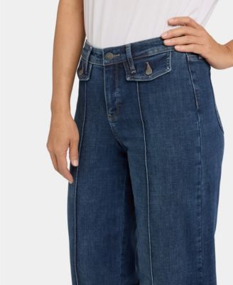 Petite Teresa Button Flap Wide Leg Jeans