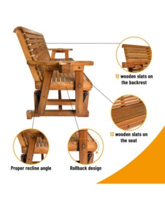 Patio Glider with Cup Holders, High Roll Back and Deep Contoured Seat, 3-Seater, Heavy Duty 800 Lb, 5 Feet (Brown, 3-Seater)