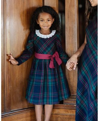 Little and Big Girls' Organic Pleated Collar Dress with Sash