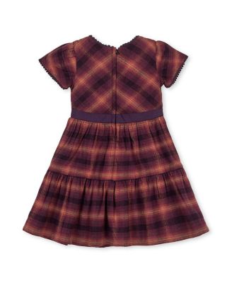 Big Girls Organic Puff Sleeve Tiered Flannel Dress with Sash