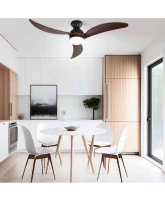 52-inch Modern Classic Black 3-Blade Flush Mount Intelligent Remote Control and Light Ceiling Fan