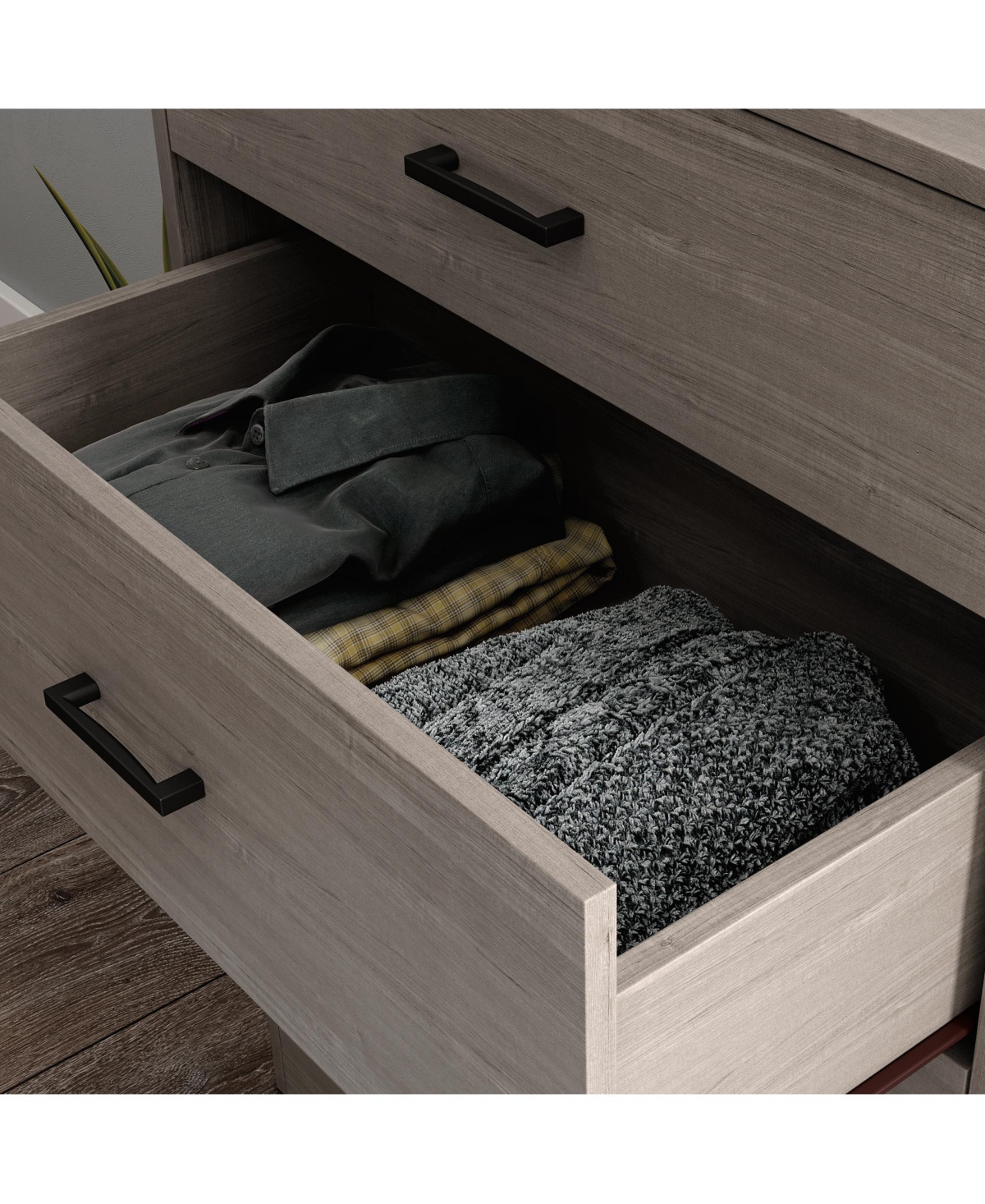 Airsurfer 4 Drawer Chest Brown Finish Modern Bedroom Dresser Storage Cabinet with Spacious Drawers for Clothes and Accessories