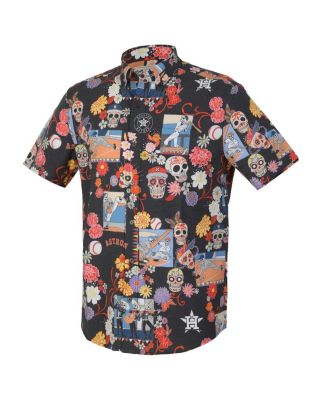 Men's Black Houston Astros Día De Los Muertos Performance Full-Button Aloha Shirt