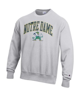 Men's Gray Notre Dame Fighting Irish Distressed Arch Over Logo Reverse Weave Crew Neck Sweatshirt