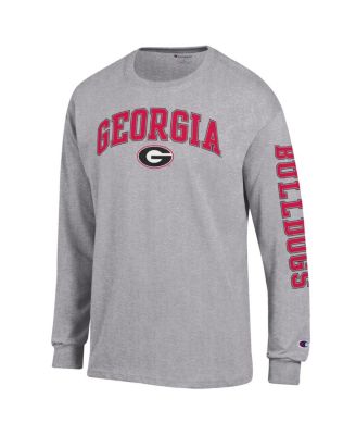 Men's Heather Gray Georgia Bulldogs Arch Over Logo 2-Hit Long Sleeve T-Shirt