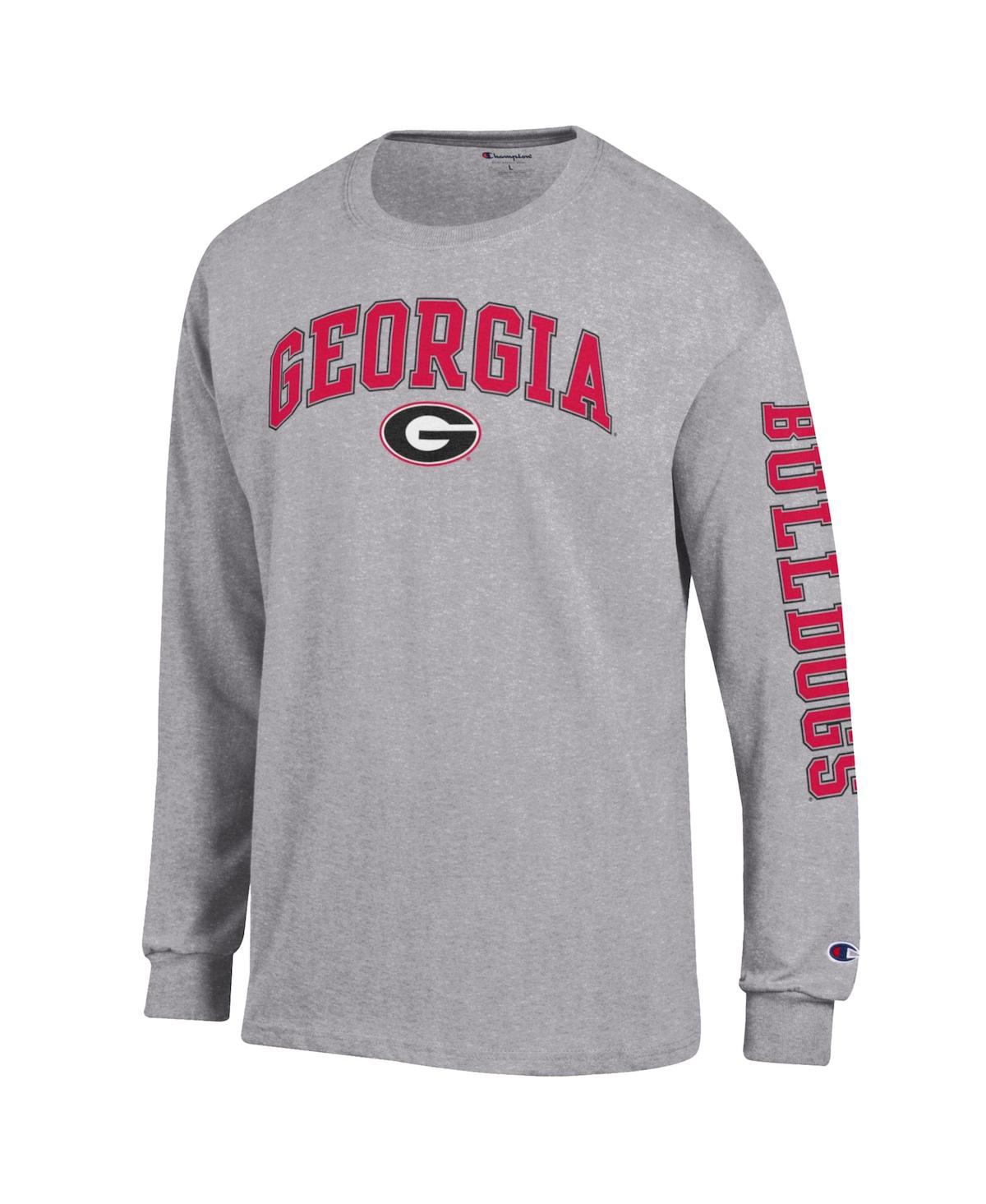 Champion Men's Heather Gray Georgia Bulldogs Arch Over Logo 2-Hit Long Sleeve T-Shirt