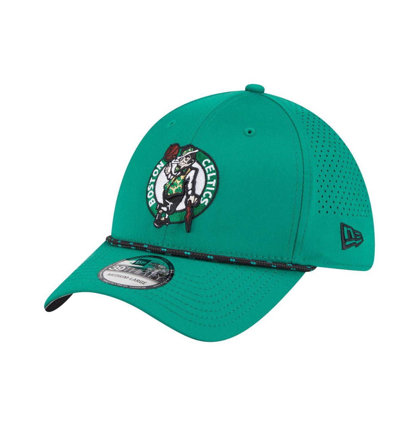 Мужская кепка New Era Kelly Green Boston Celtics Featherweight Poly Rope Flex 39Thirty Hat — фото 1
