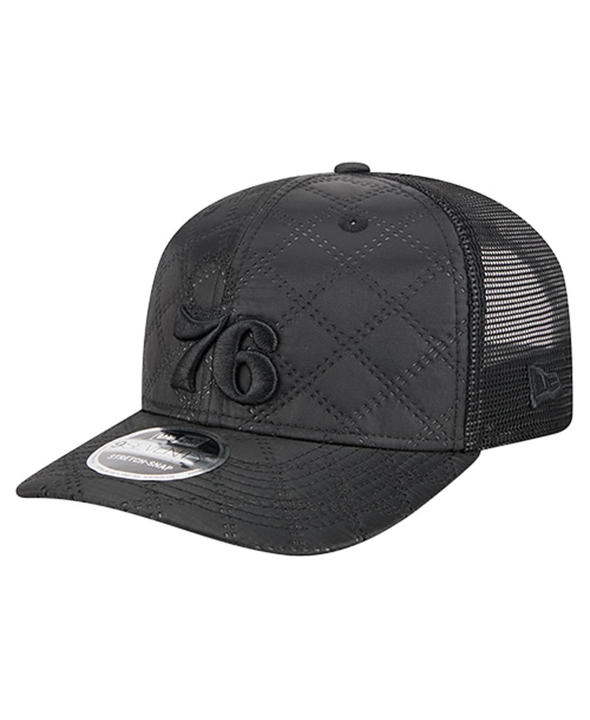 New Era Men's Black Philadelphia 76ers Quilted 9SEVENTY Trucker Adjustable Hat