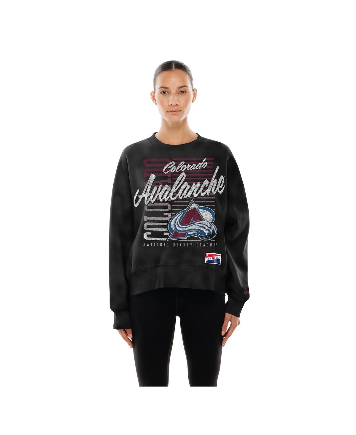 New Era Women's Black Colorado Avalanche Oversized Throwback Mineral Wash Sweatshirt In Gray