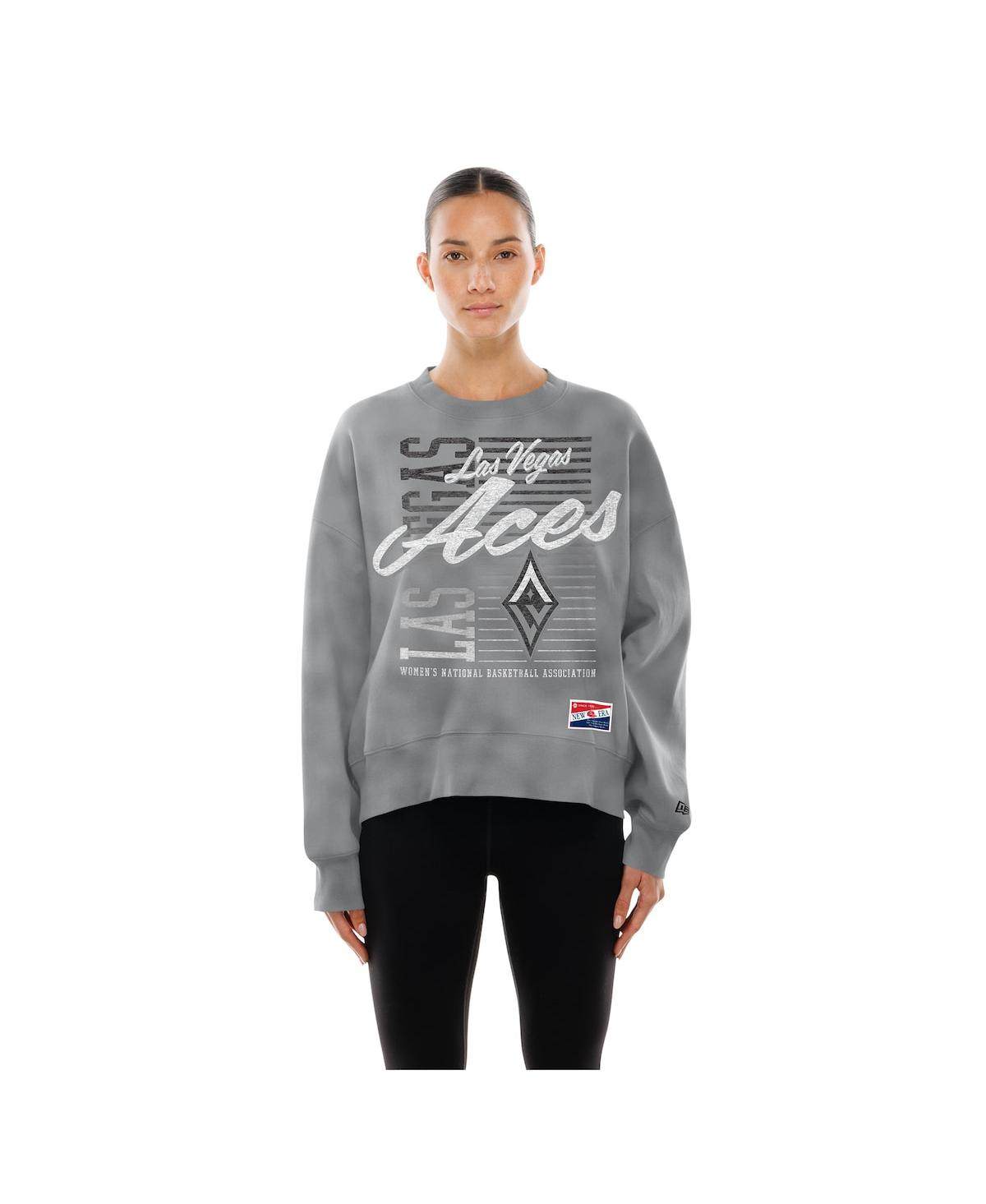 New Era Women's Silver Las Vegas Aces Oversized Mineral Wash Sweatshirt In Silver