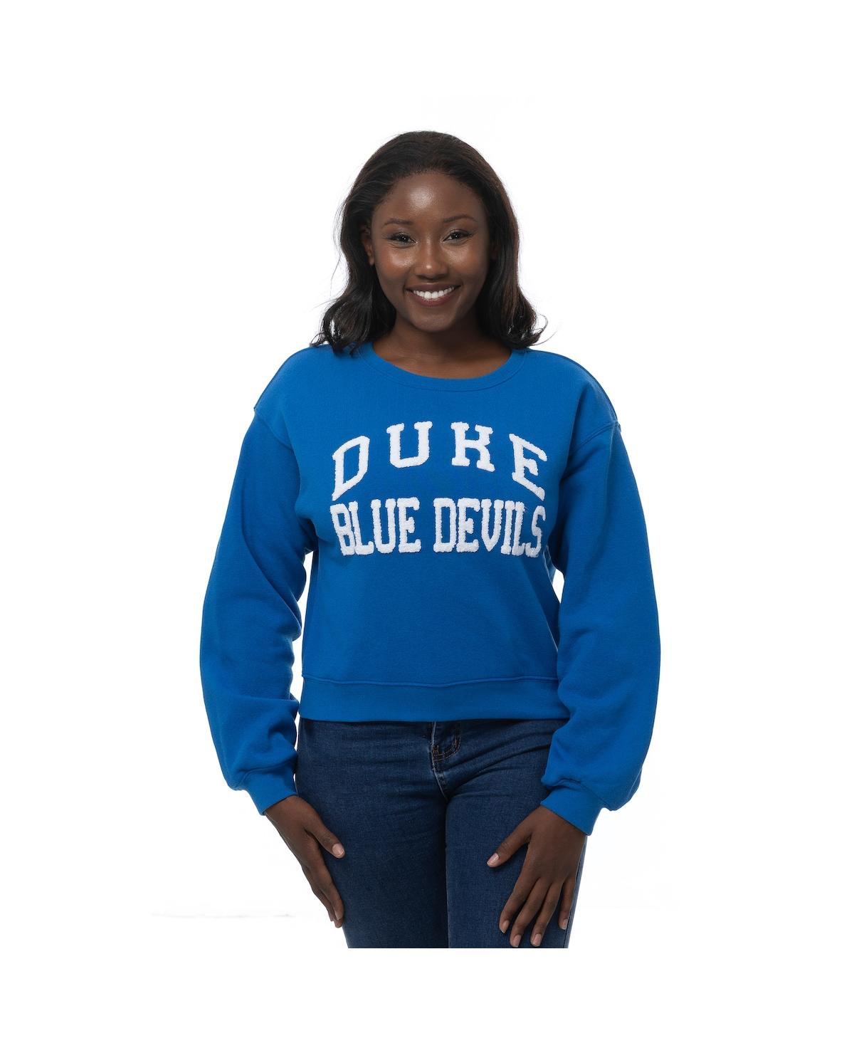 Zoozatz Women's Royal Duke Blue Devils Chenille Cropped Sweatshirt In Blue