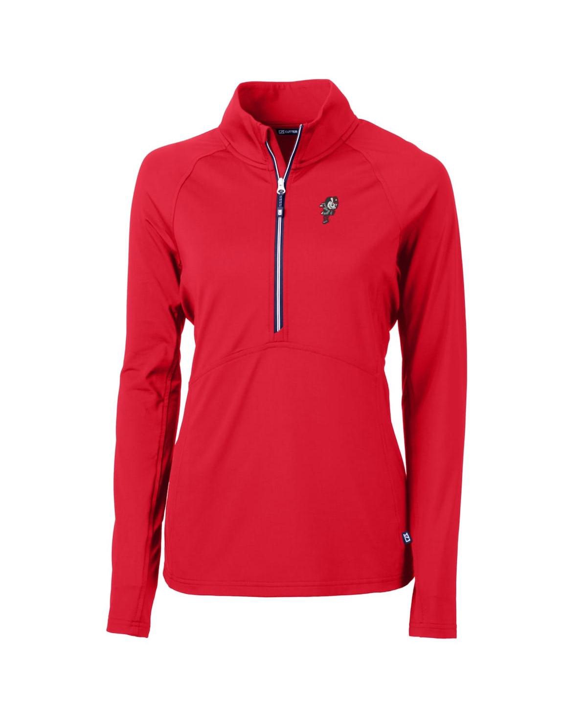 Cutter & Buck Women's Scarlet Ohio State Buckeyes Adapt Eco Knit Stretch Half-zip Pullover Sweatshirt In Red