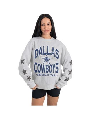 Gameday Couture - Women's Ash Dallas Cowboys Resilience Relaxed Rhinestone Pullover Sweatshirt
