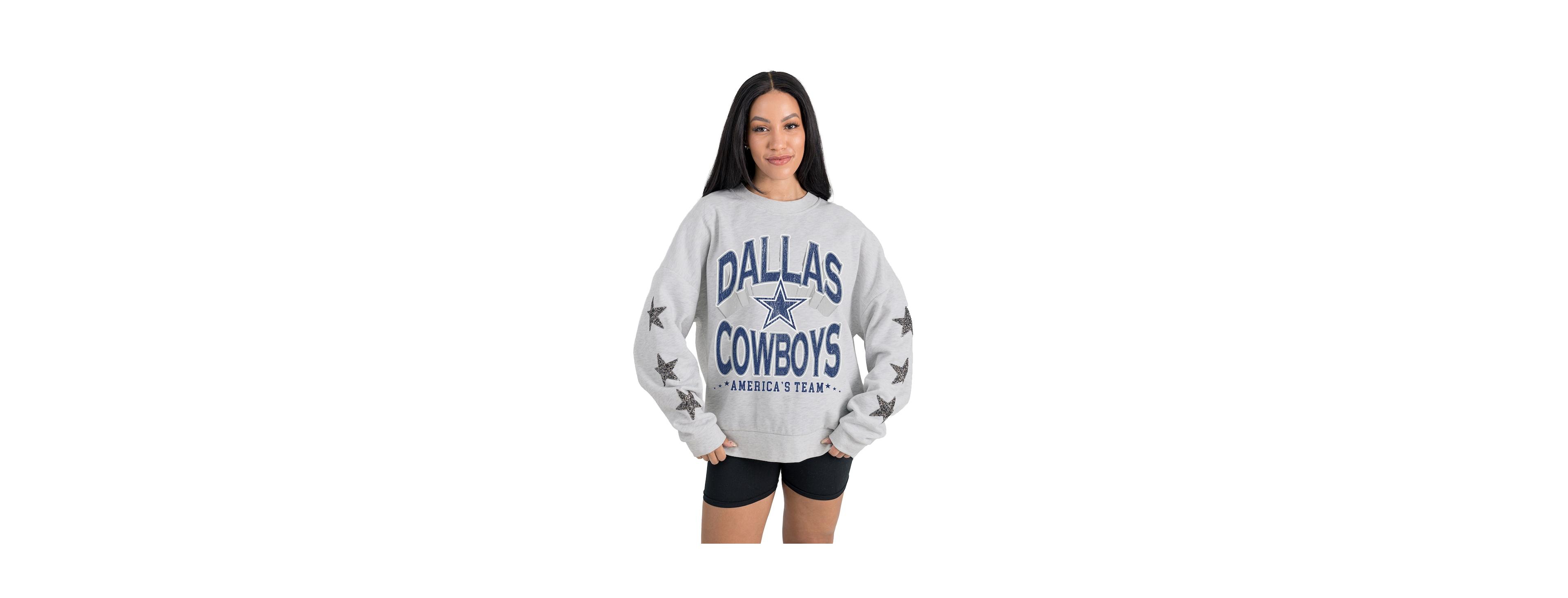Gameday Couture Women's Ash Dallas Cowboys Resilience Relaxed Rhinestone Pullover Sweatshirt