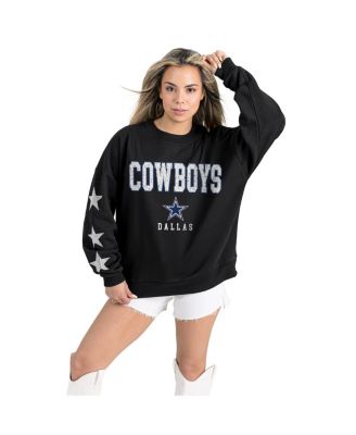 Women's Black Dallas Cowboys Velocity Relaxed Rhinestone Pullover Sweatshirt