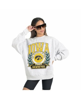 Women's Gray Iowa Hawkeyes Premium Fleece Drop Shoulder Oversized Pullover Sweatshirt