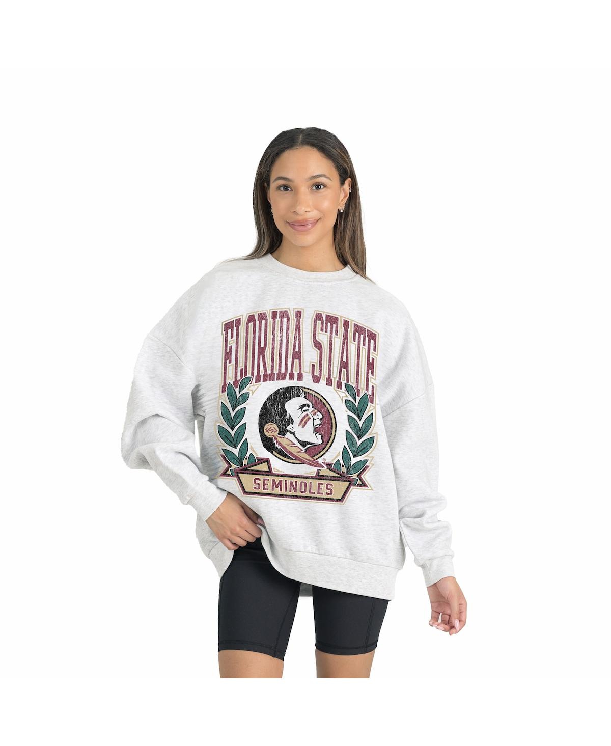 Gameday Couture Women's Gray Florida State Seminoles Premium Fleece Drop Shoulder Oversized Pullover Sweatshirt In Green