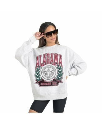 Women's Gray Alabama Crimson Tide Premium Fleece Drop Shoulder Oversized Pullover Sweatshirt