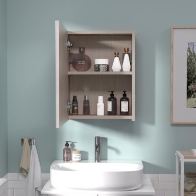 18x14 inch Bathroom Wall Cabinet, Saver Storage, Medicine Cabinet with 1 Door and Adjustable Shelves,Flat-Pack Design (Grey)