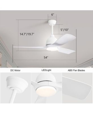 54-inch Modern Minimalist White 3-Blade LED Light Remote Control Ceiling Fan
