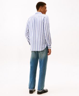 Men's Twill Linen-Blend Striped Relaxed Fit Shirt