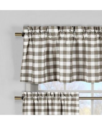 Complete 3 Piece Country Farmhouse Plaid Kitchen Curtain Tier & Valance Set - Muted Taupe