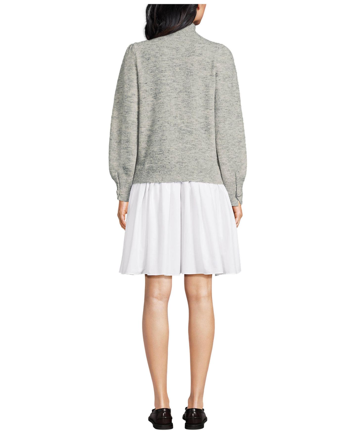 Женское платье Lands' End Fuzzy Lantern Sleeve Mock Neck Mini Twofer, цвет: Серый меланжевый — фото 2