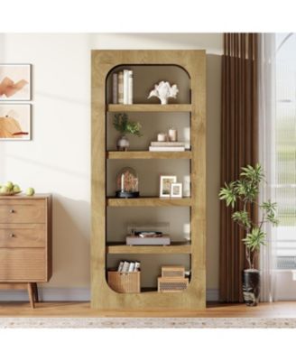 5-Tier Tall Kitchen Pantry, 70.8-inch Farmhouse Wooden Bookcase with Storage