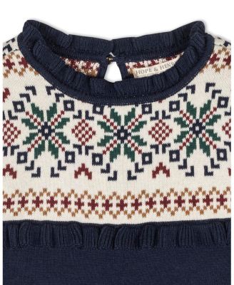 Toddler Girls Organic Ruffle Collar Fair Isle Yoke Sweater Dress