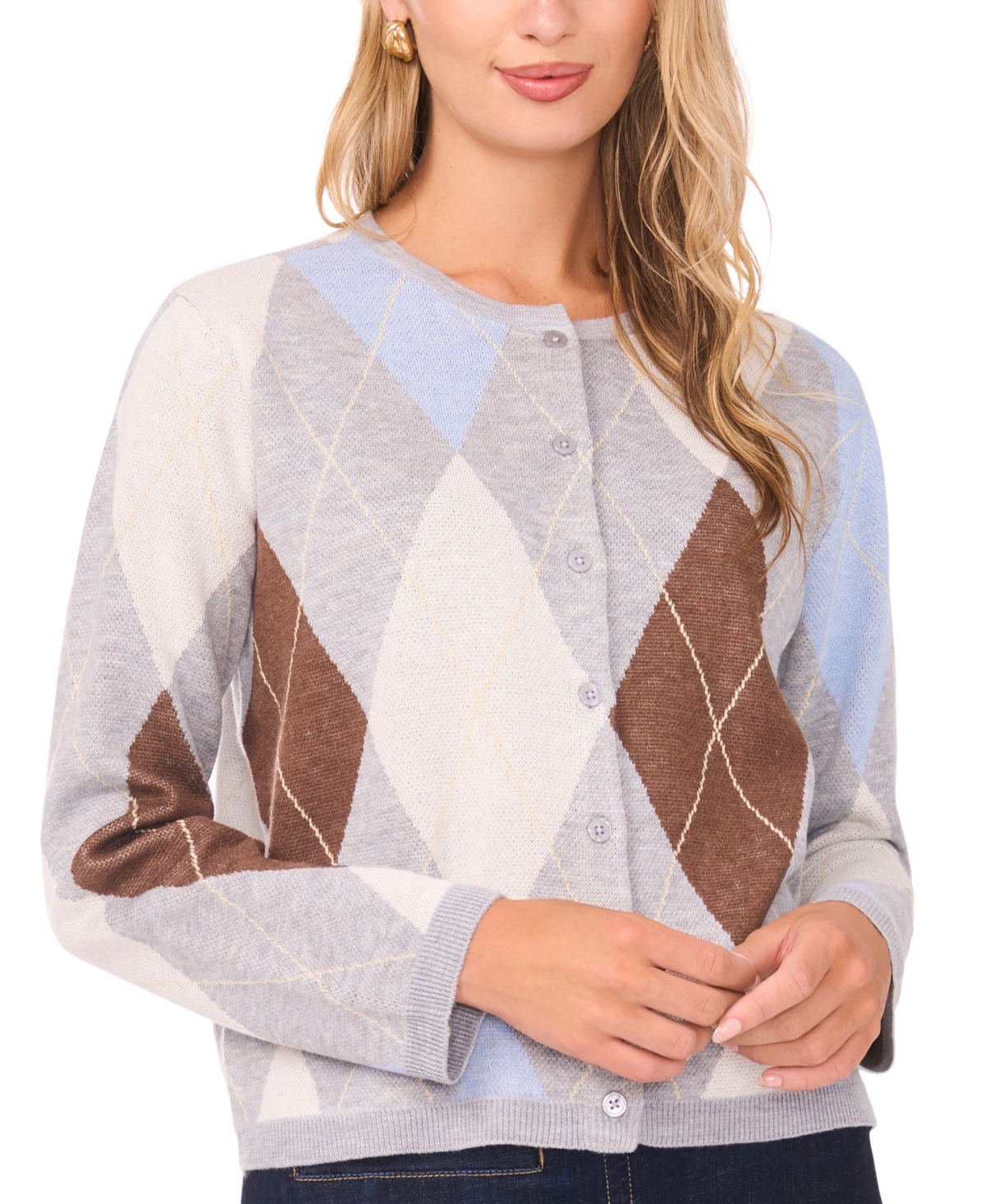 Vince Camuto Women's Argyle Long-Sleeve Cardigan Sweater