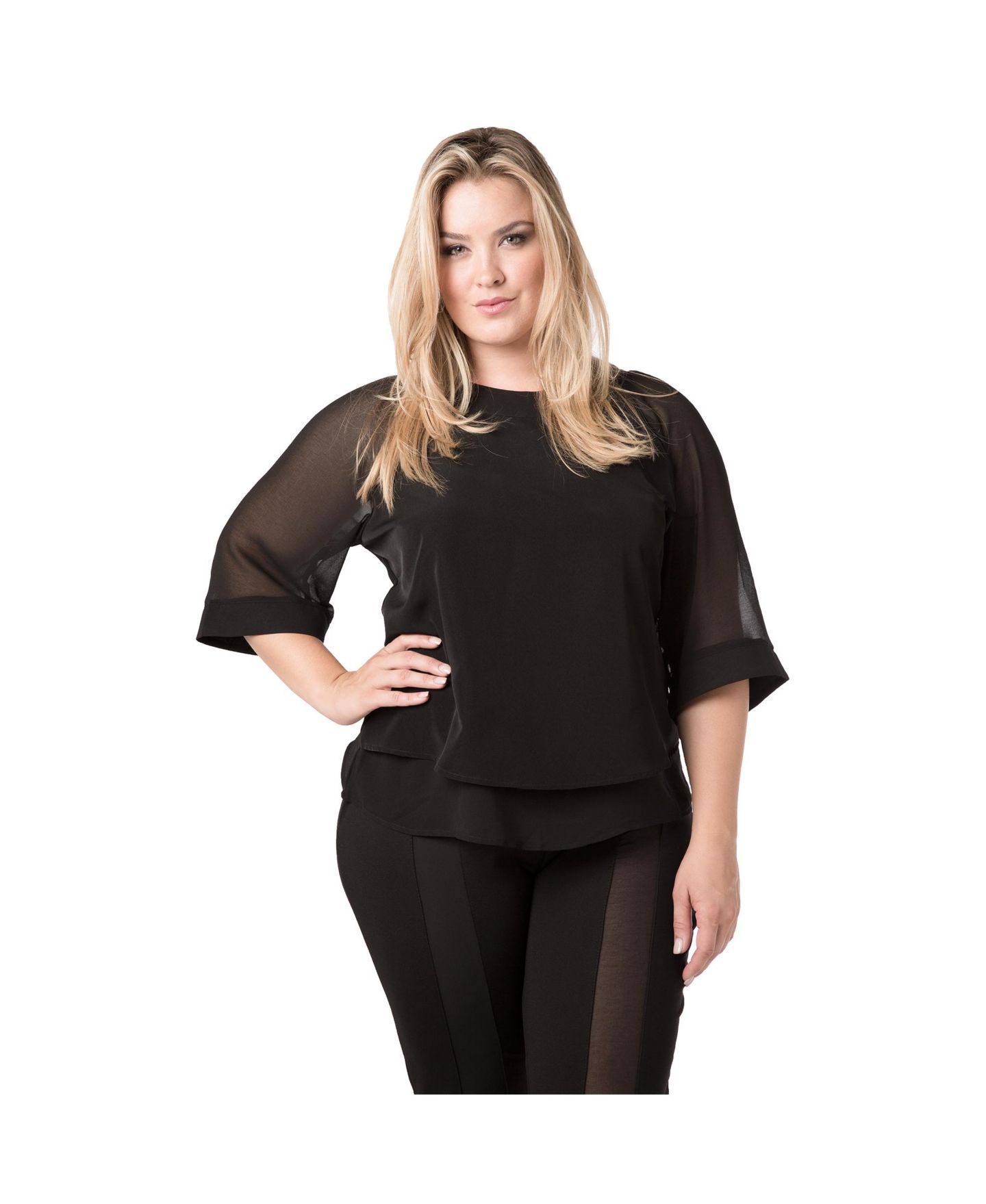 Женский топ Standards & Practices Plus Size Milla Sheer 3/4 Sleeves, цвет: Чёрный — фото 3