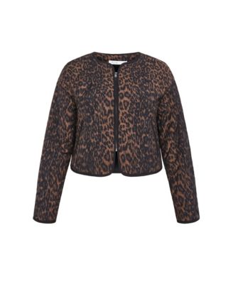 Plus Size Quilted Animal Print Jacket