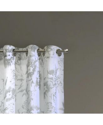 Kyoto Floral Print Soothing Tones Light Filtering Grommet Curtain Panel for Bedroom 52" x 108" White