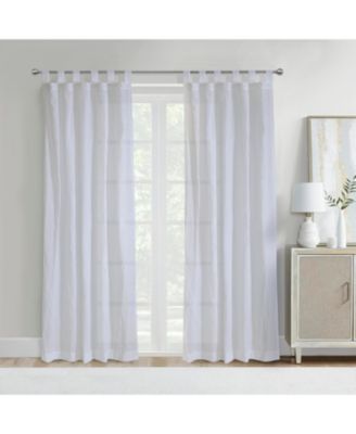 85% Polyester 15% Cotton Crushed Sheer Tab Crinkle Textured Solid Curtain Panel 52" x 84" White