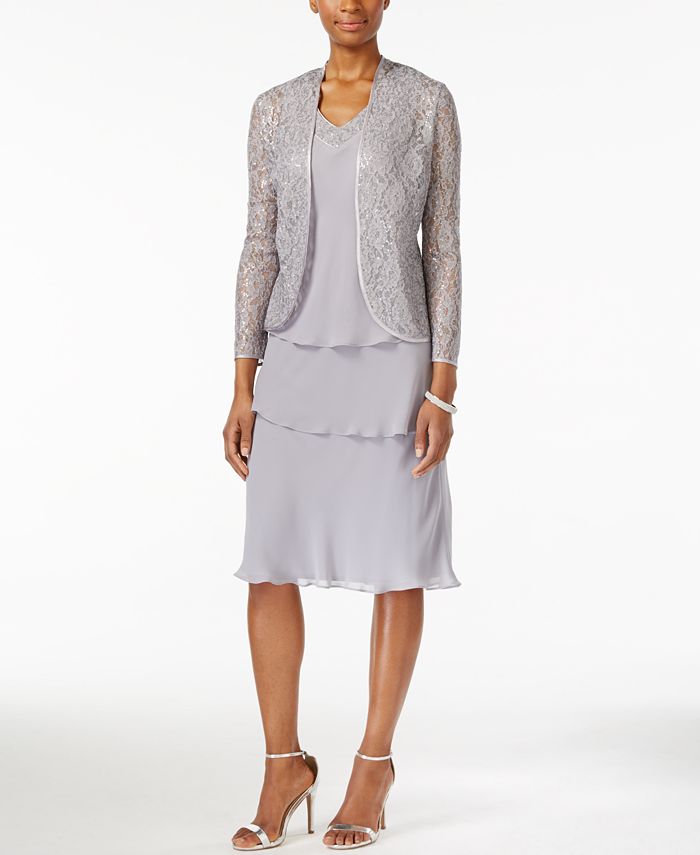SL Fashions Tiered Dress and Lace Jacket - Macy's