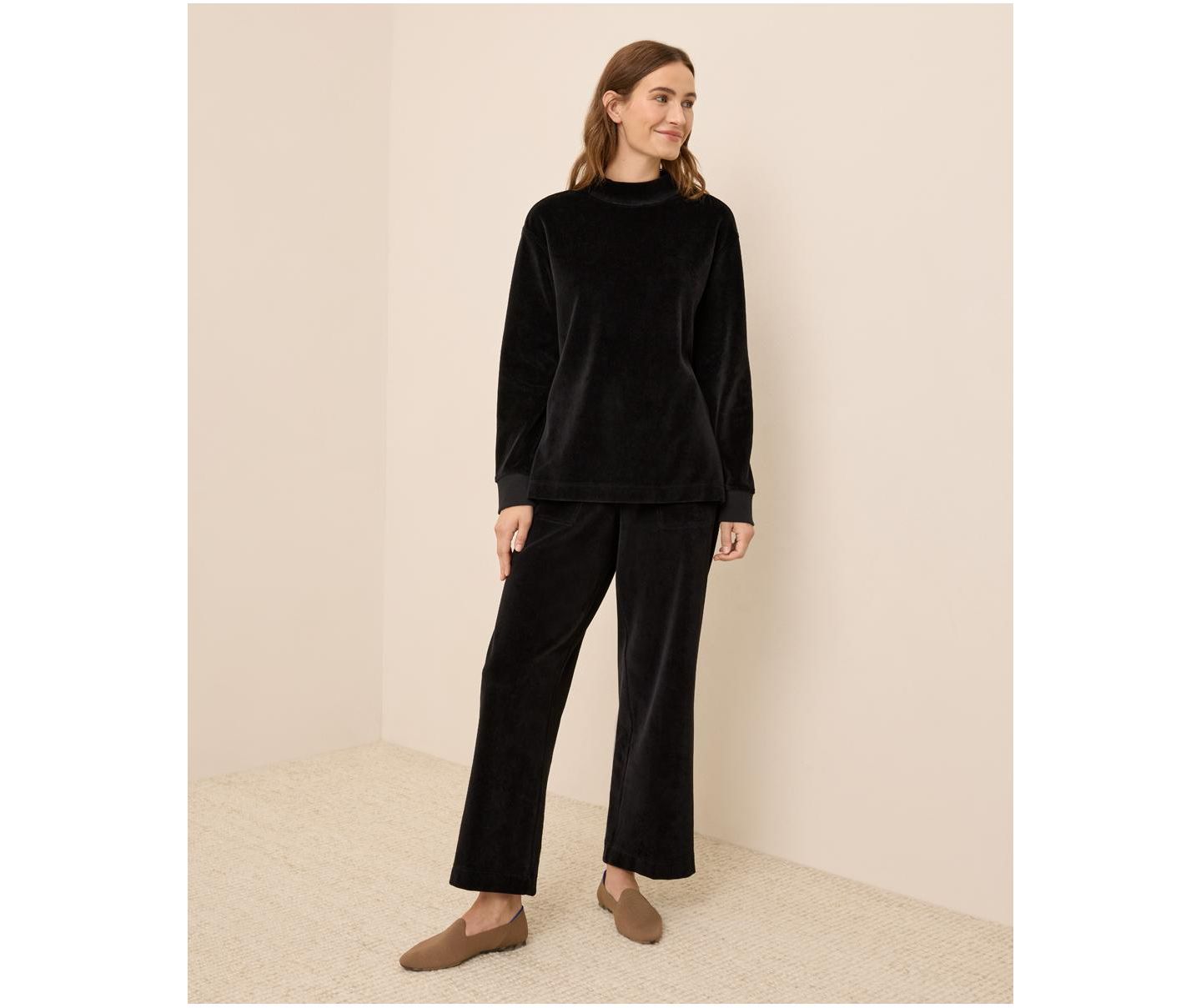 Женский свитер Pact Organic Cotton Velour Mock Neck Pullover, цвет: Чёрный — фото 3