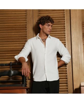 Men's Chalk White Chevron-Panel Tactile Shirt