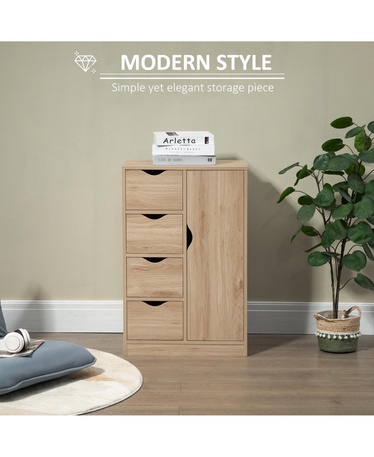 Airsurfer Freestanding Storage Cabinet Bathroom Floor Cabinet with 4 Drawers and Door Modern Bathroom Storage Organizer