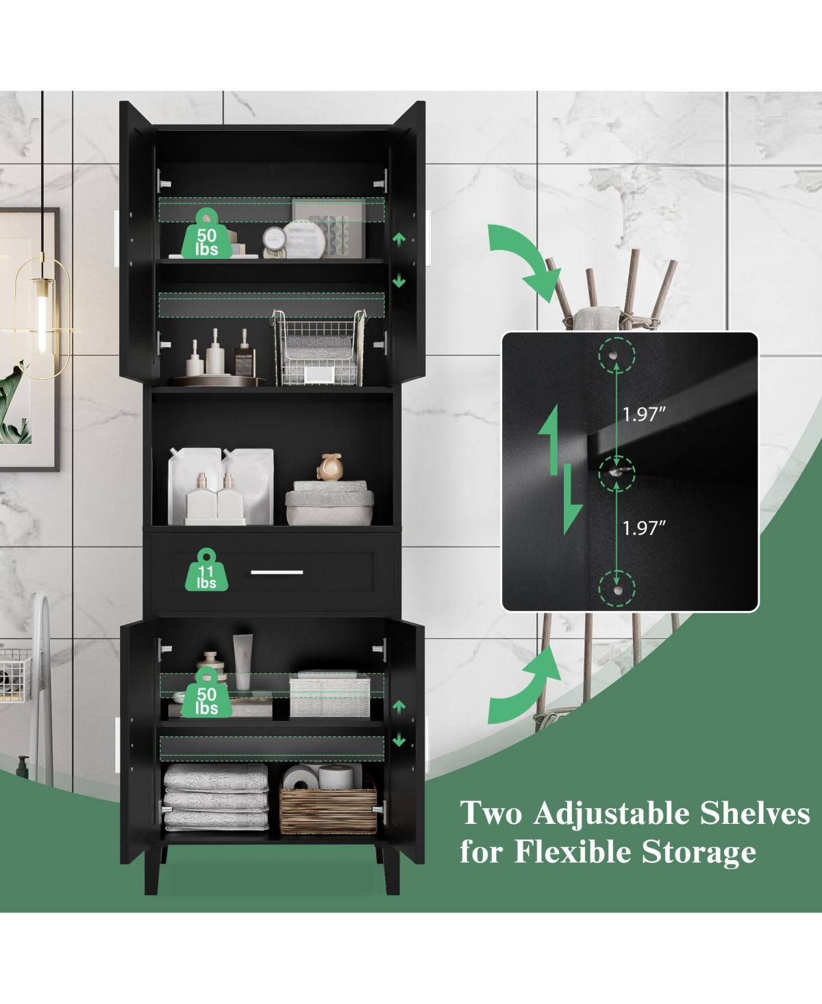 Airsurfer70.9 Inch Tall Freestanding Bathroom Cabinet with Adjustable Shelves and Open Storage for Bathroom Living Room and Laundry