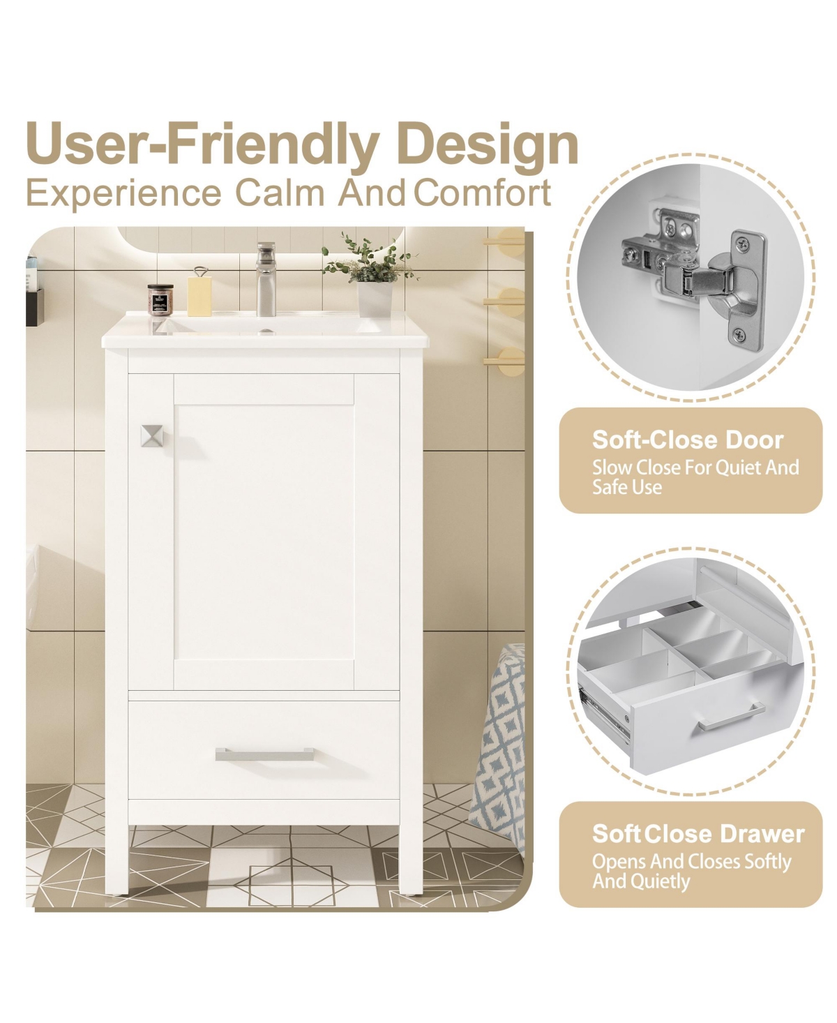 Airsurfer 20-Inch Modern Bathroom Vanity with Ceramic Sink Space-Saving Storage Cabinet