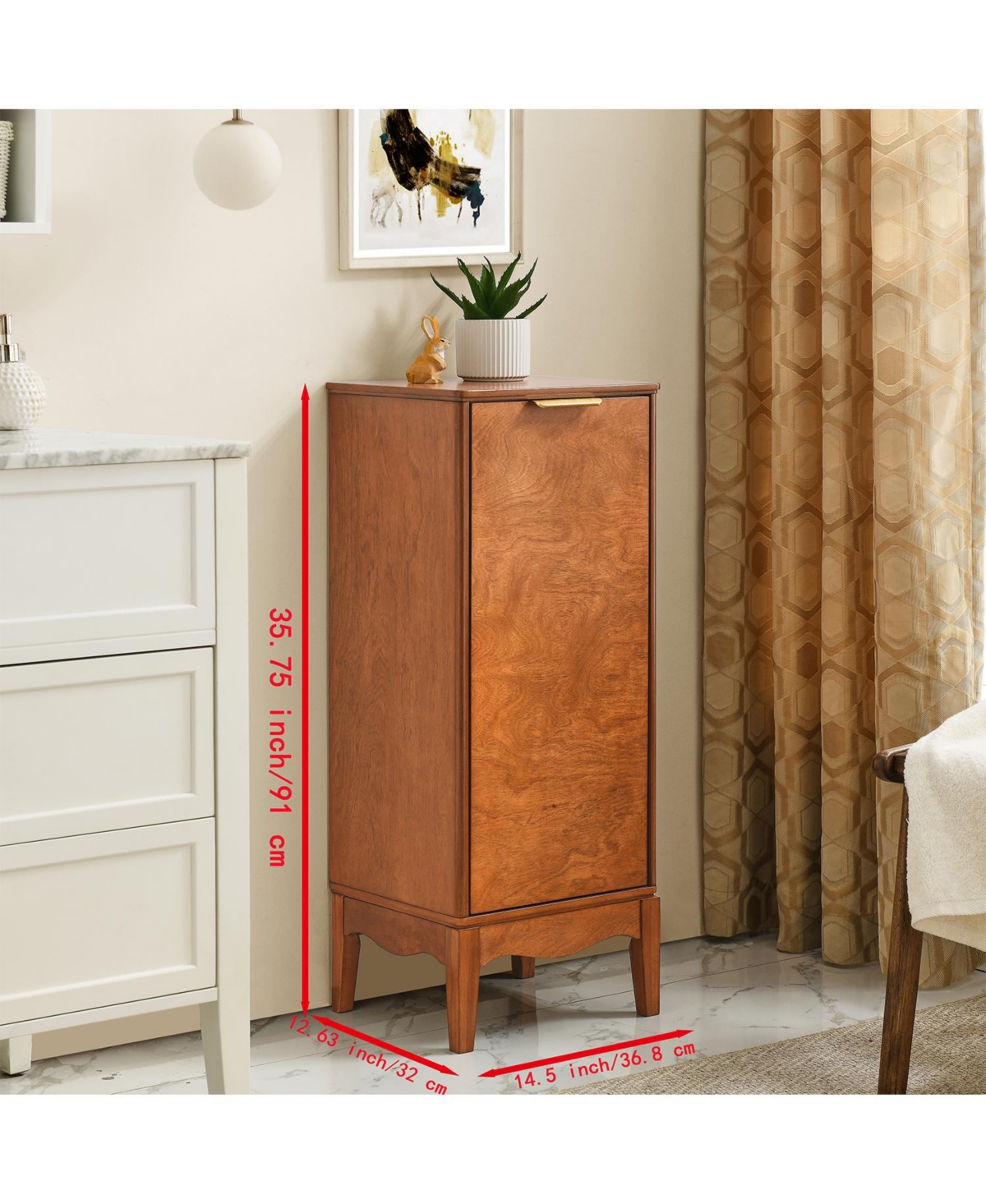Airsurfer Modern Bathroom Floor Cabinet and Linen Cabinet with Adjustable Shelves Freestanding Storage Cabinet in Antique Brass