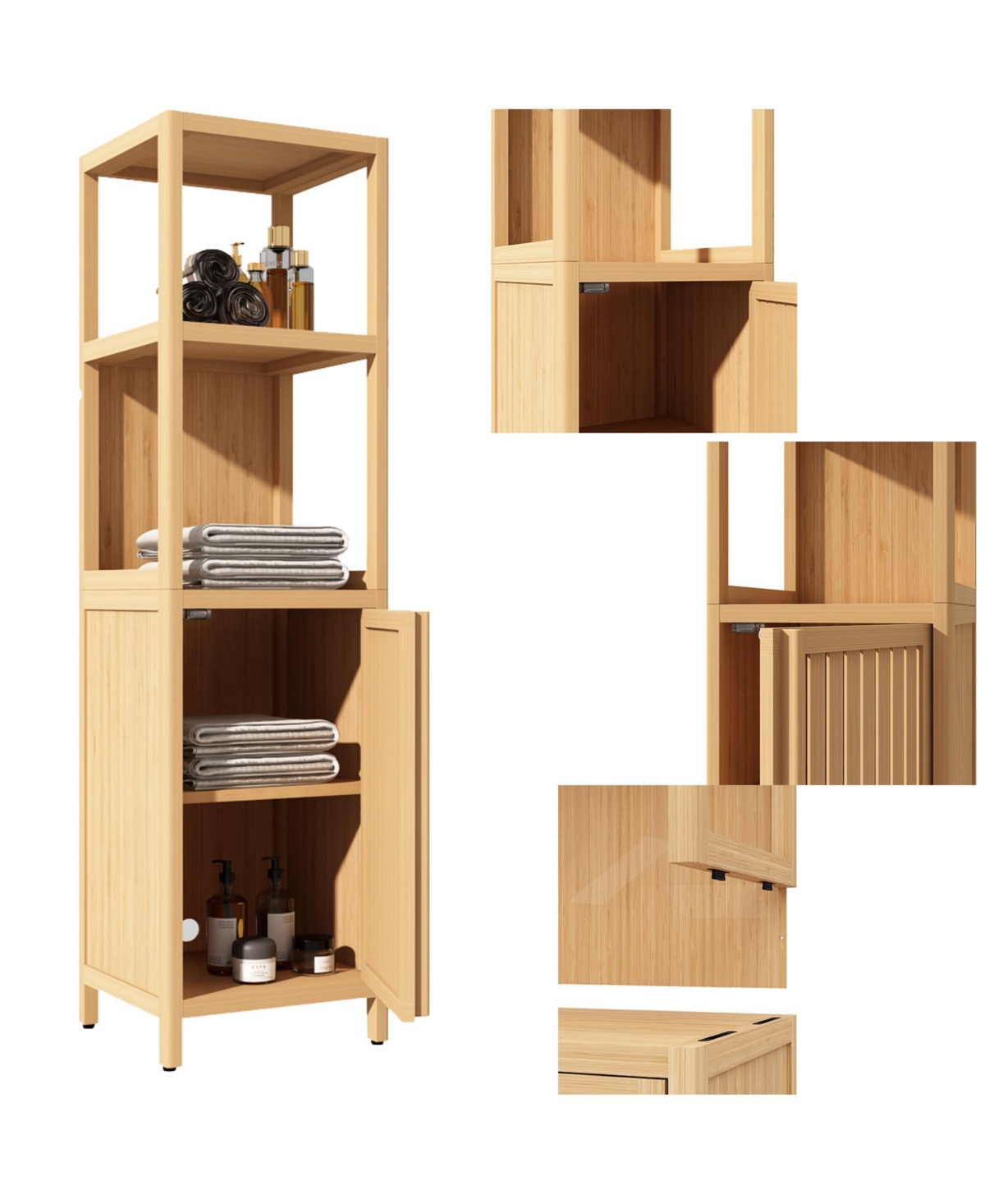 Airsurfer Large Capacity Multifunctional Bamboo Storage Cabinet Furniture for Bathroom and Living Room Freestanding Organizer